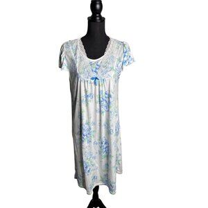 Lati Fashions Women's Blue Floral Soft Nightgown M